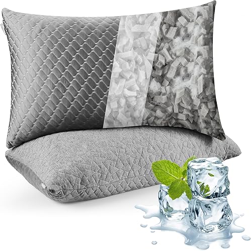 Miniatura 10 de WOLKI Juego de 2 almohadas de espuma viscoelástica de tamaño King, almohadas refrescantes de espuma viscoelástica triturada, paquete de 2, almohadas