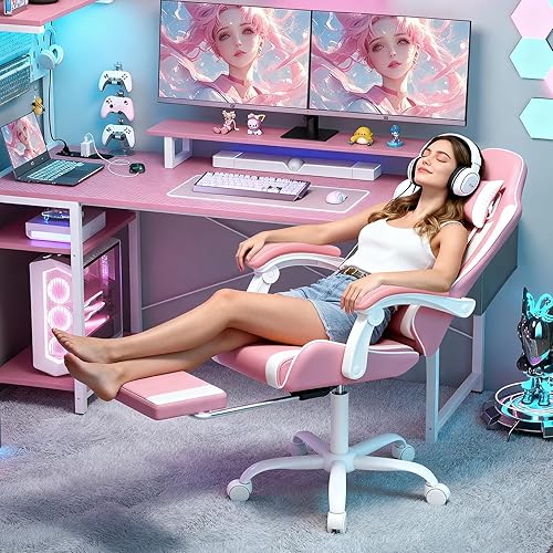 Vista 4 de Magshion Silla de videojuegos para adultos, silla ergonómica de escritorio para computadora con reposabrazos de acoplamiento, silla de jugador