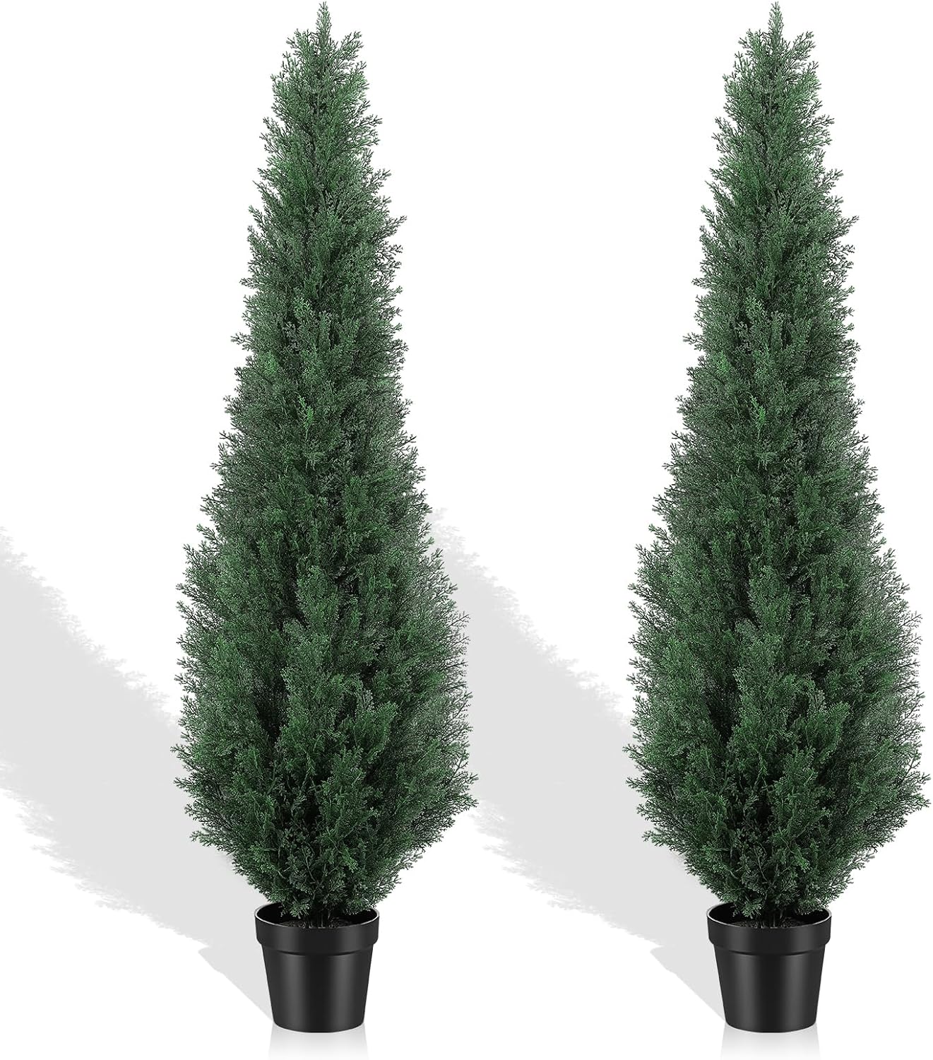 5FT Artificial Cedar Trees - Realistic Faux Evergreen Topiary Bushes Plants - Outdoor Potted Fake Cypress Shrubs for Front Porch Garden Home Decor - Set of 2