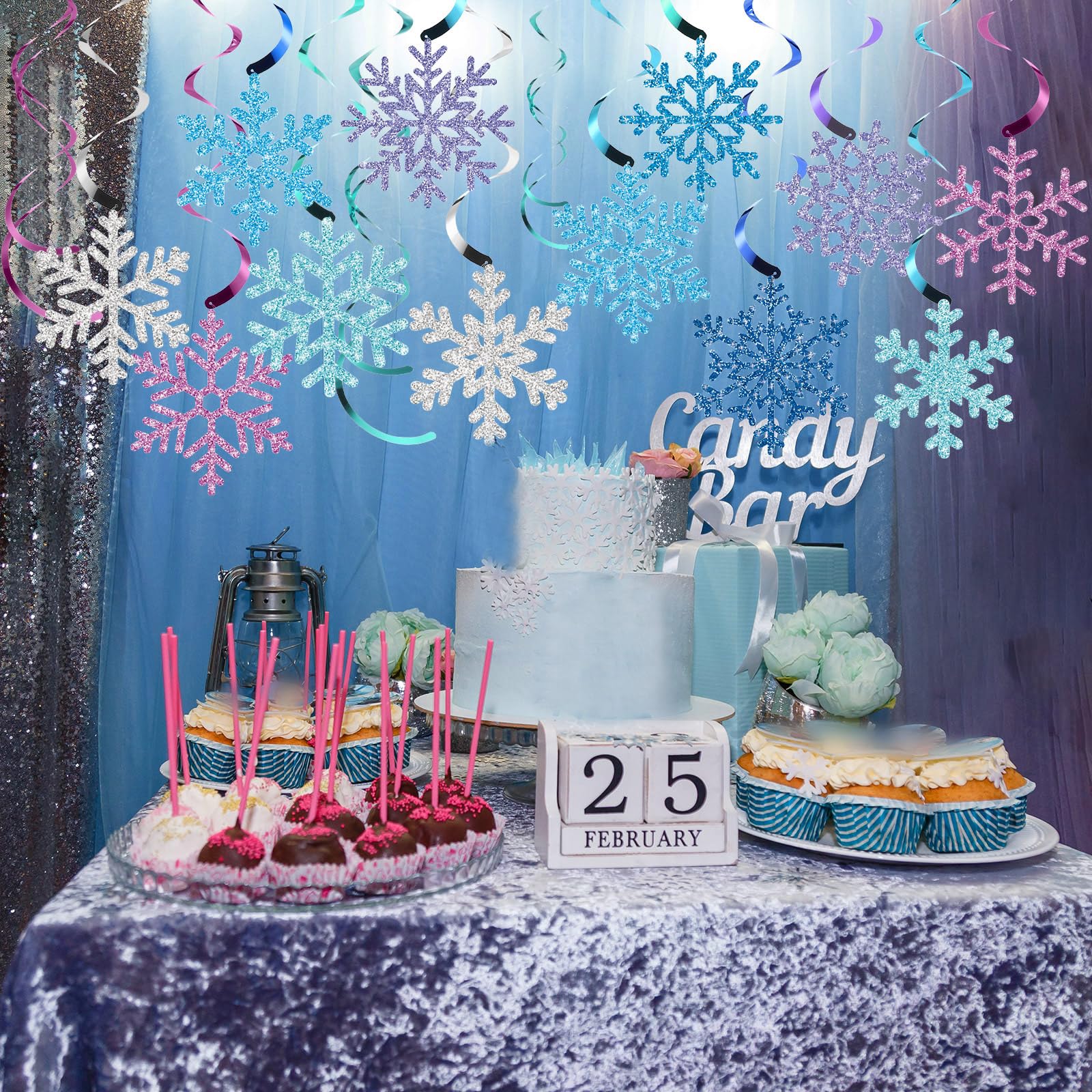 24 Blaue Schneeflocken-Anhänger - Winterliche Deko Für Weihnachtsbaum & Zimmer