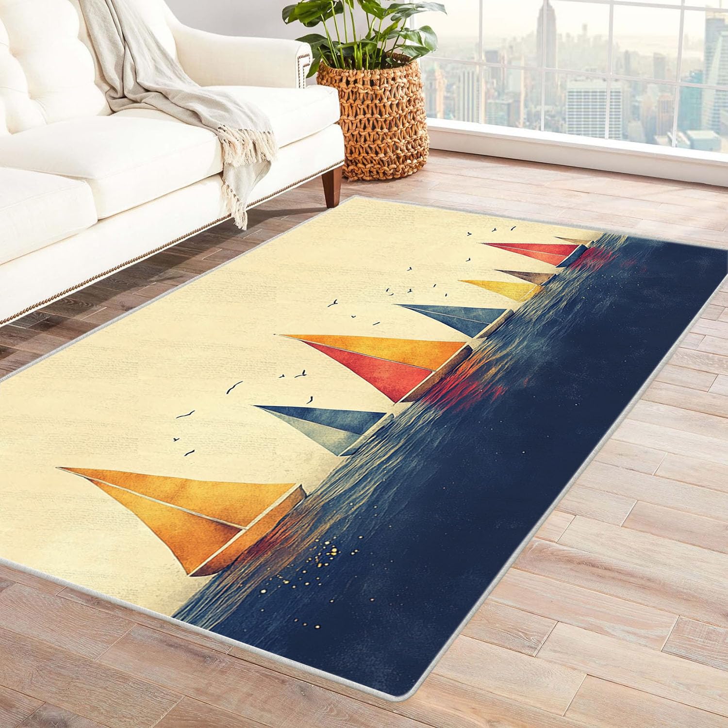 Tapis de salon géométrique moderne lavable pour bureau et chambre 60x90cm