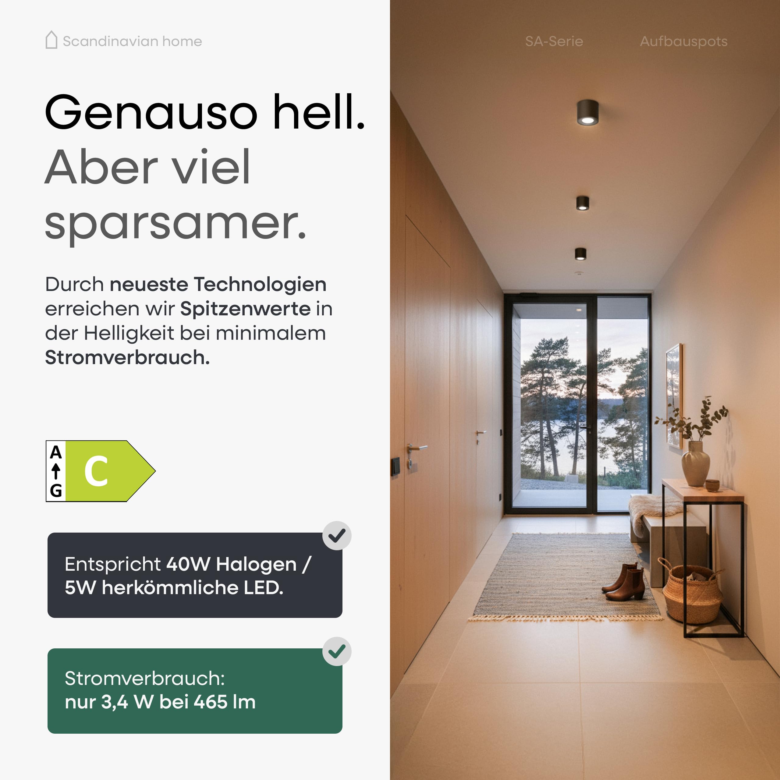 Scandinavian Home LED Aufbauspot 6er Set 230V Dimmbar Warmweiß 3000K 470lm CRI 90+ Deckenspots Aufputz Ø80x65mm Schwarz