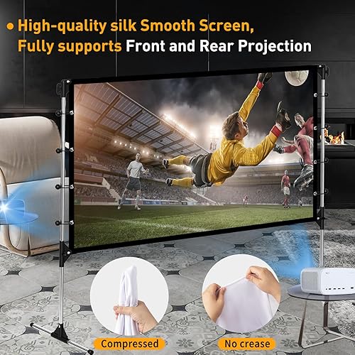 Miniatura 2 de Pantalla de proyector con soporte de 120 pulgadas, portátil, antiarrugas, pantalla de proyección para interiores y exteriores, pantalla de