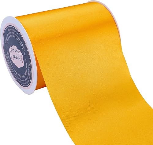 VATIN Cinta sólida de satén amarillo dorado de 4 pulgadas x 22 yardas de ancho, cinta grande para gran apertura, kit de ceremonia de corte, sillas,
