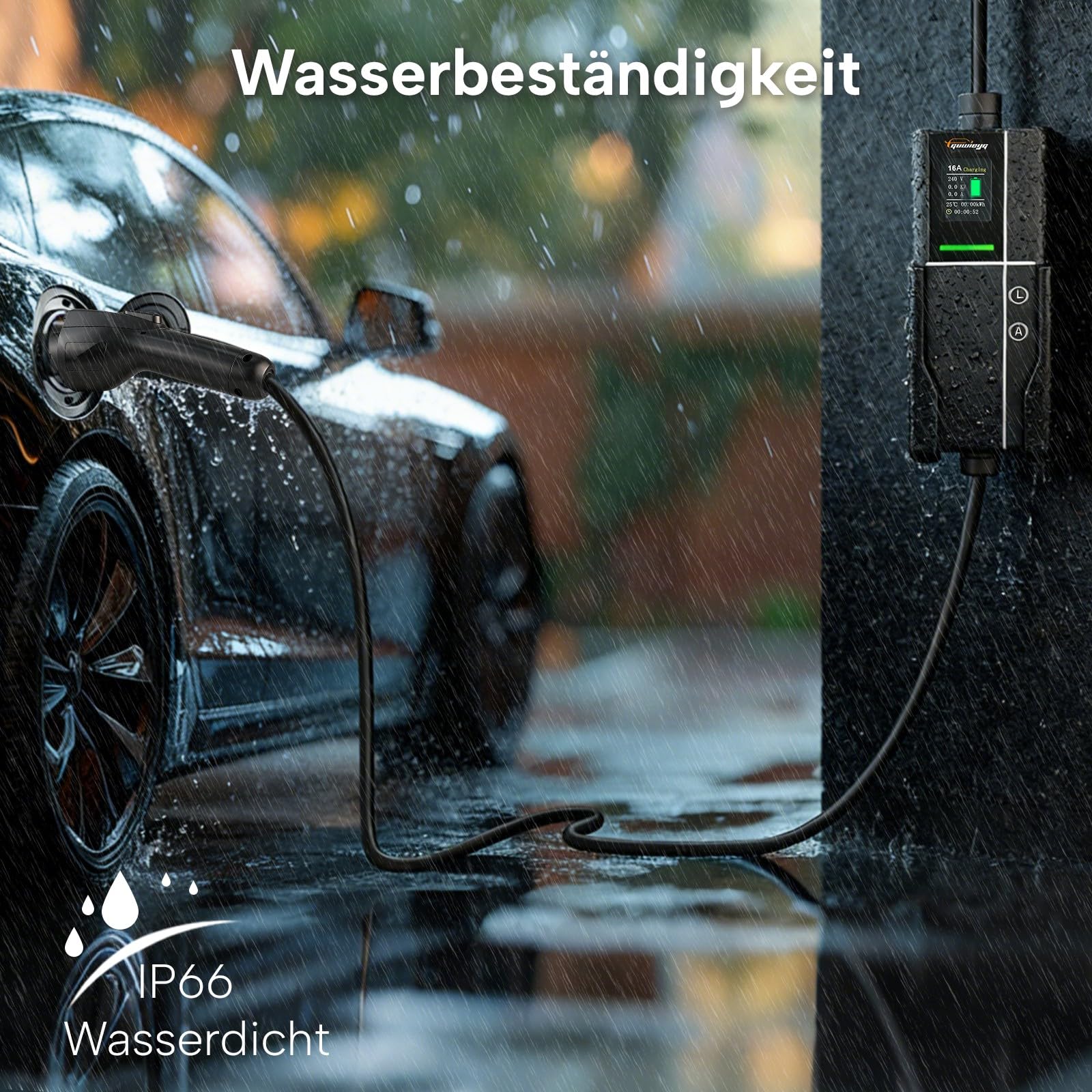 Typ 1 Ladekabel Schuko, 3,5kW /5M EV Ladegerät mit Typ 1 auf Typ 2 Adapter, Verstellbarer Strom 8-16A Elektroauto Ladegerät für J1772 EVs