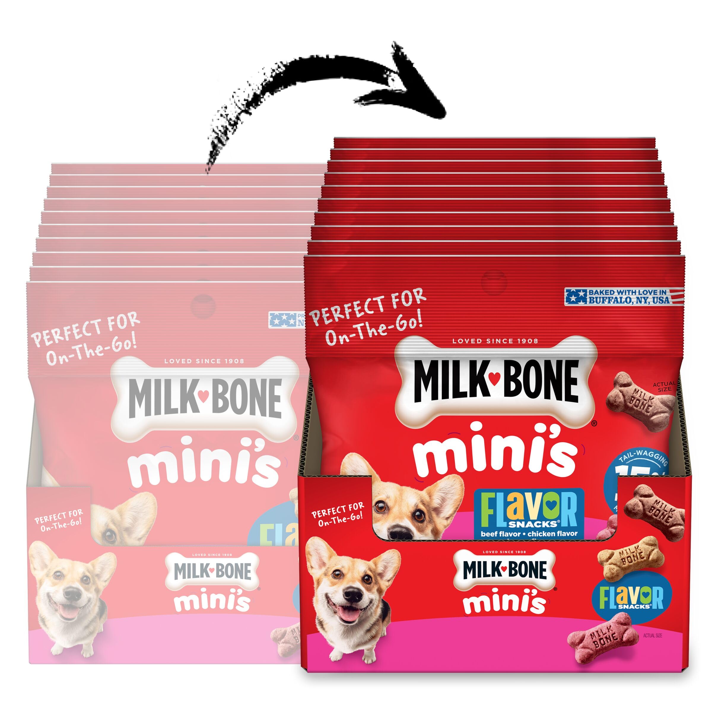 Milk-Bone Mini's Flavor Snacks Dog Treats, 2.5 Ounce (Pack of 20), Perfect for Walks, Travel Size, Party Favor