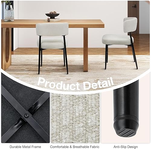 Miniatura 3 de Sweetcrispy Juego de 4 sillas de comedor, sillas de cocina redondas de tela Boucle modernas de mediados de siglo con respaldo curvado y patas de