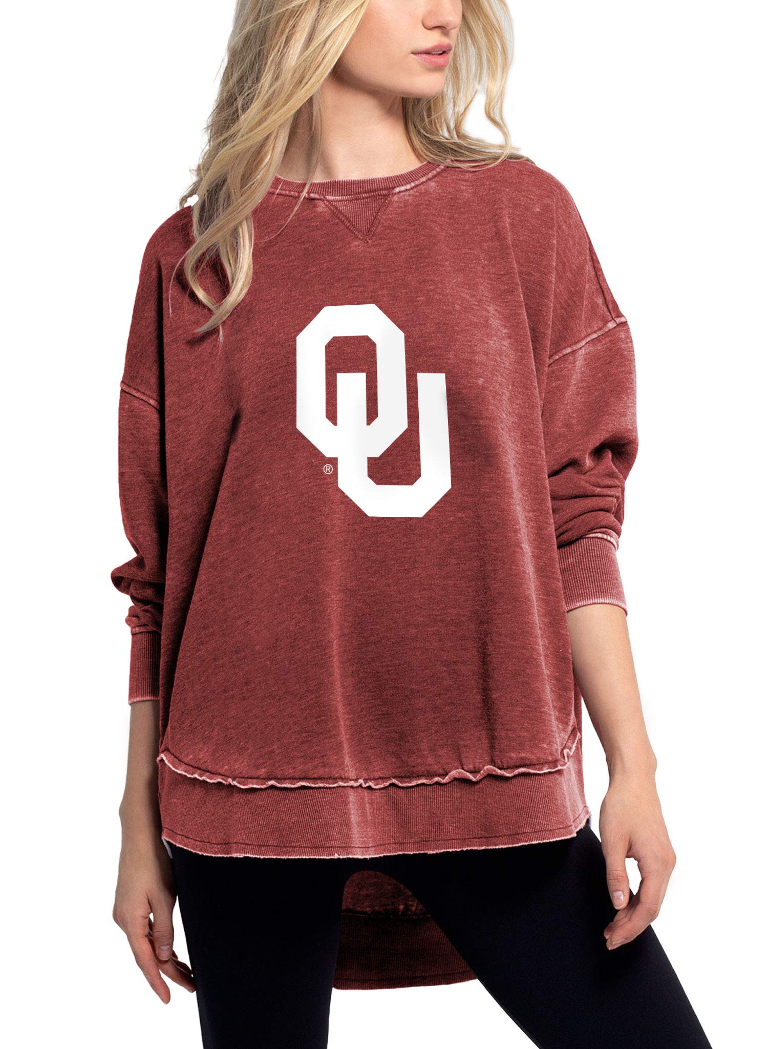 chicka-d NCAA Oklahoma Sooners Womens Burnout Campus Pullover, Cardinal, Medium