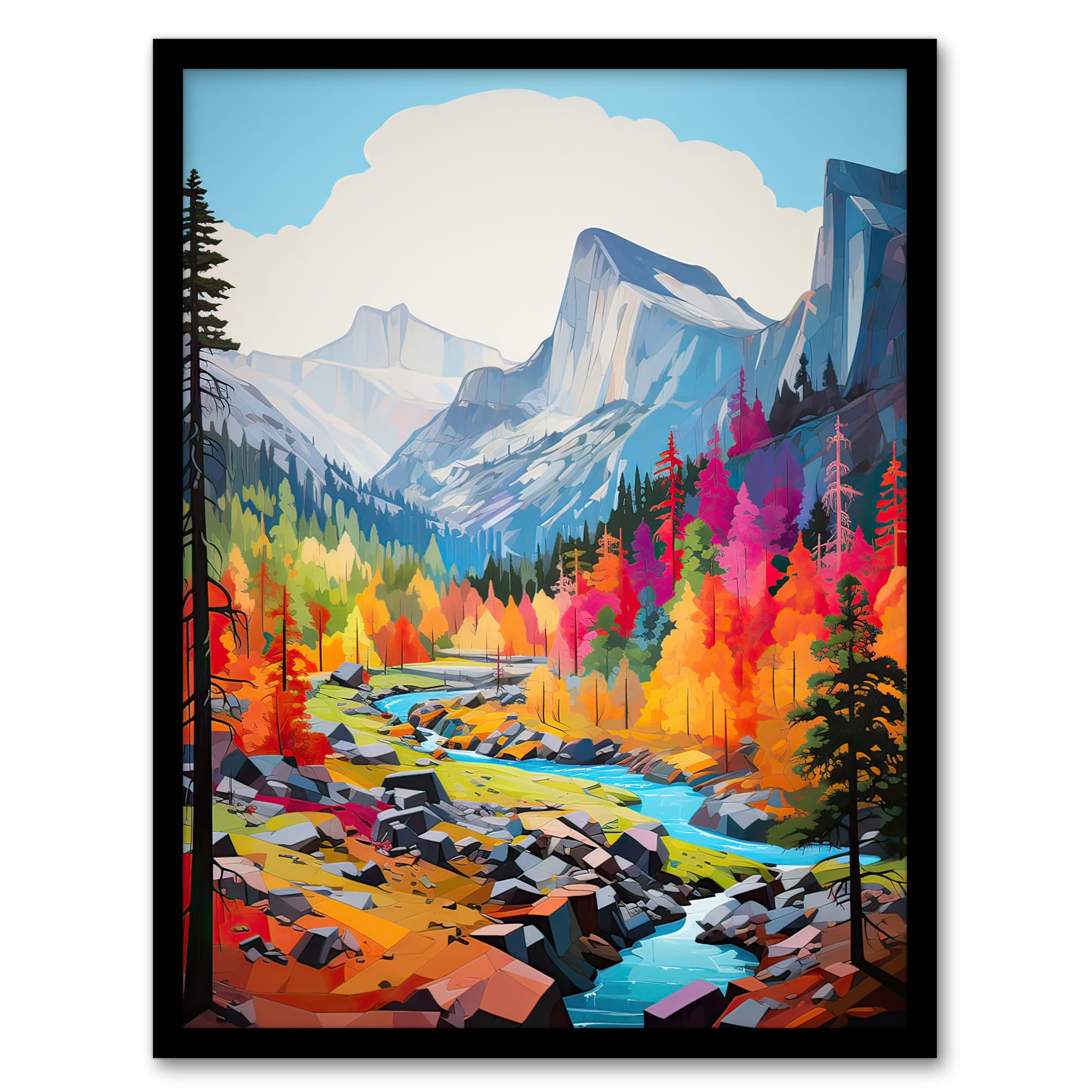 Artery8 Colourful Yosemite National Park Forest Landscape Artwork Framed Wall Art Print 18X24 Inch