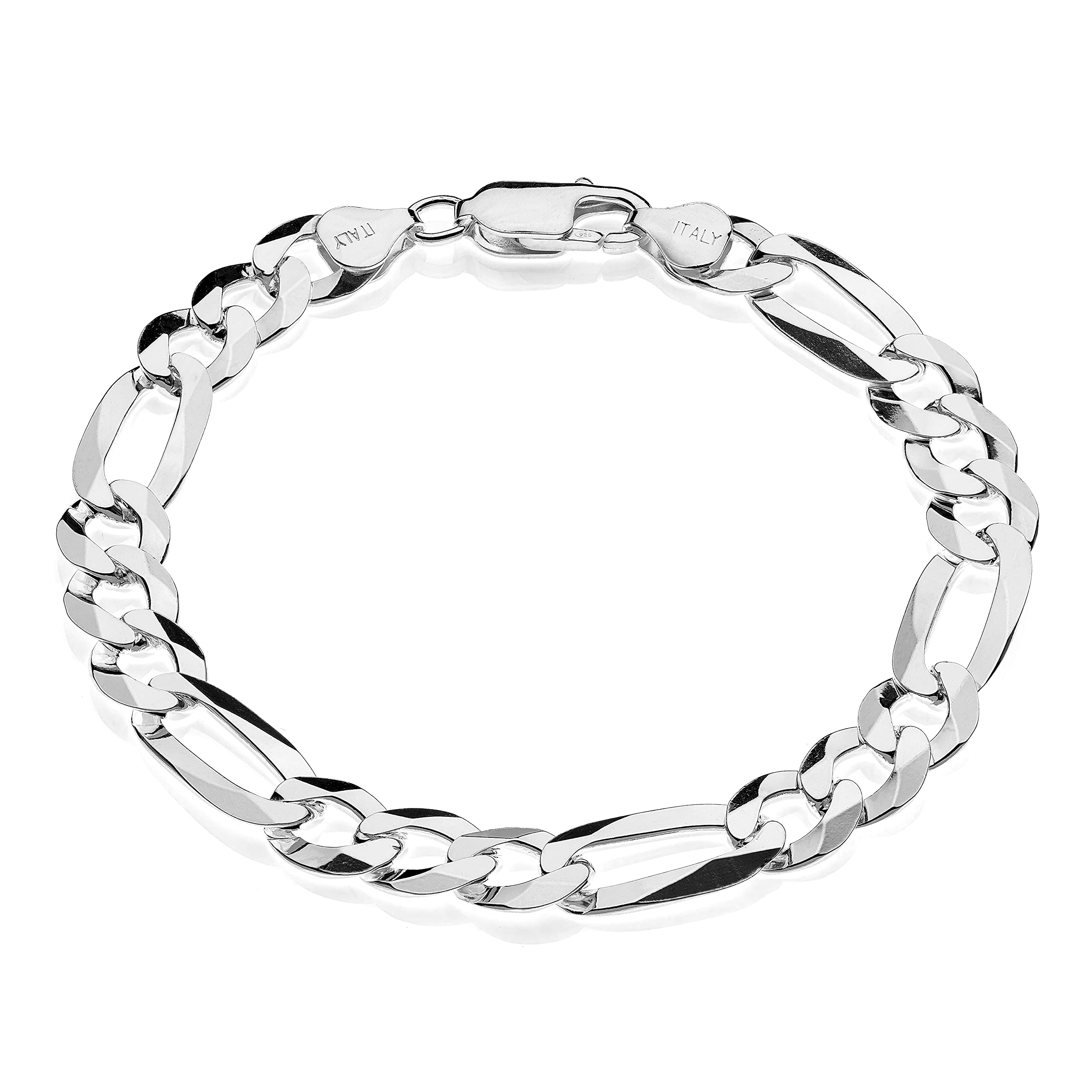 AKA GioielliPulsera Hombre Plata De Ley Esterlina 925 - Cadena Figaro 9mm - largo 21 cm