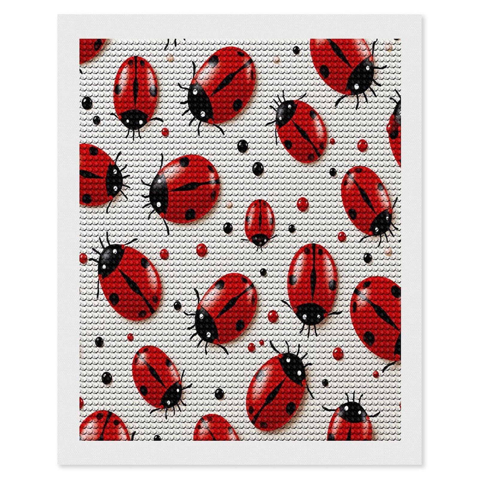 VstaDank Red Ladybug Diamond Painting Kits Exquisite DIY Full Round Drill Diamond Dots Painting for Adults Beginner Diamond Photo Paint with Diamond Picture Art Wall Decor 16"x20"