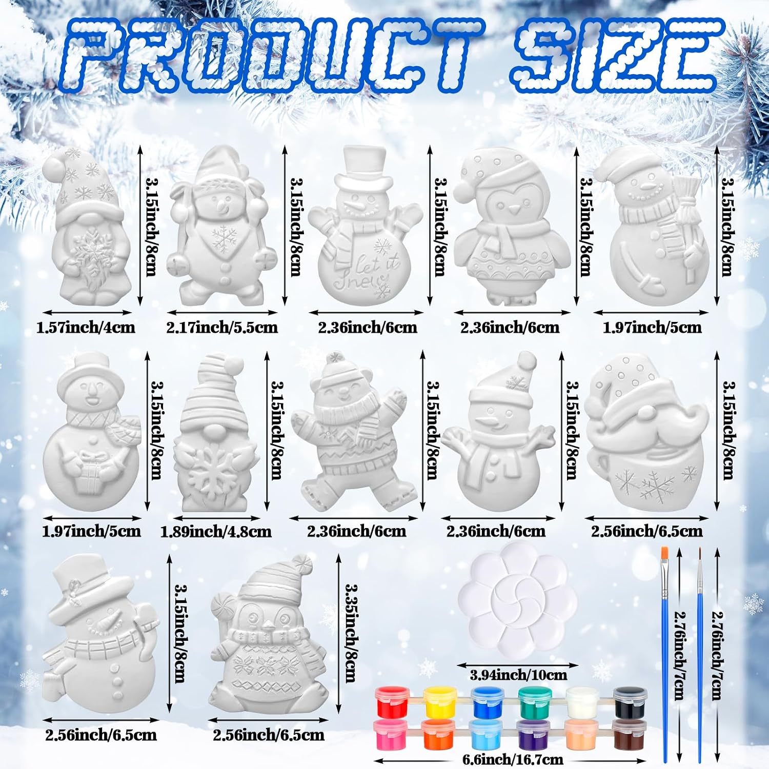 Seenelling 12 Sets Winter Ceramics to Paint, Snowman Penguin Gnome Kit