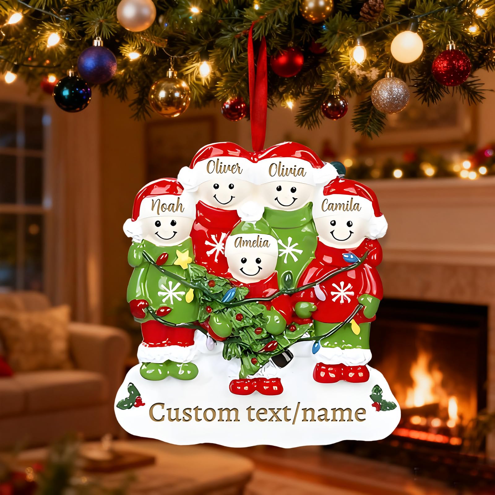 2026 Personalised Family Christmas Baubles - Custom Engraved Snowman Tree Decorations with Your Names, Festive Hanging Ornaments for Families of 2-6 (Family of 5)