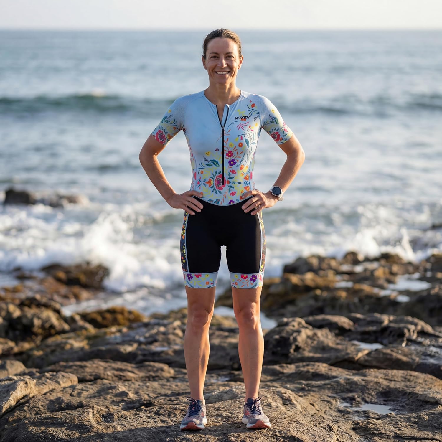 WIXEN PRO Women Triathlon Suit Sleeve Trisuit Aerodynamic Swim Bike Run Suit Back Pocket