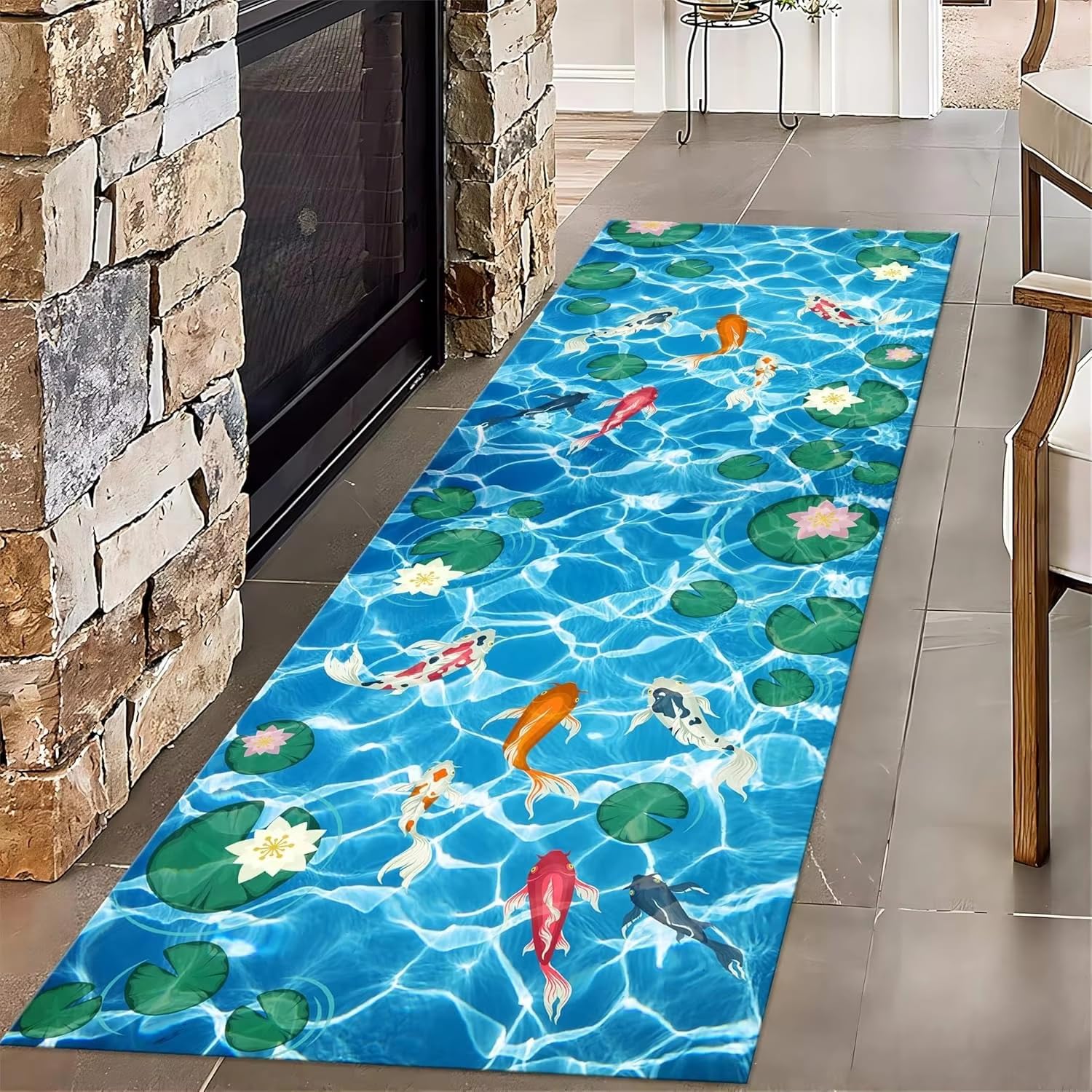 Alfombra de pasillo moderna de 60 x 140 cm con diseño de hojas de loto