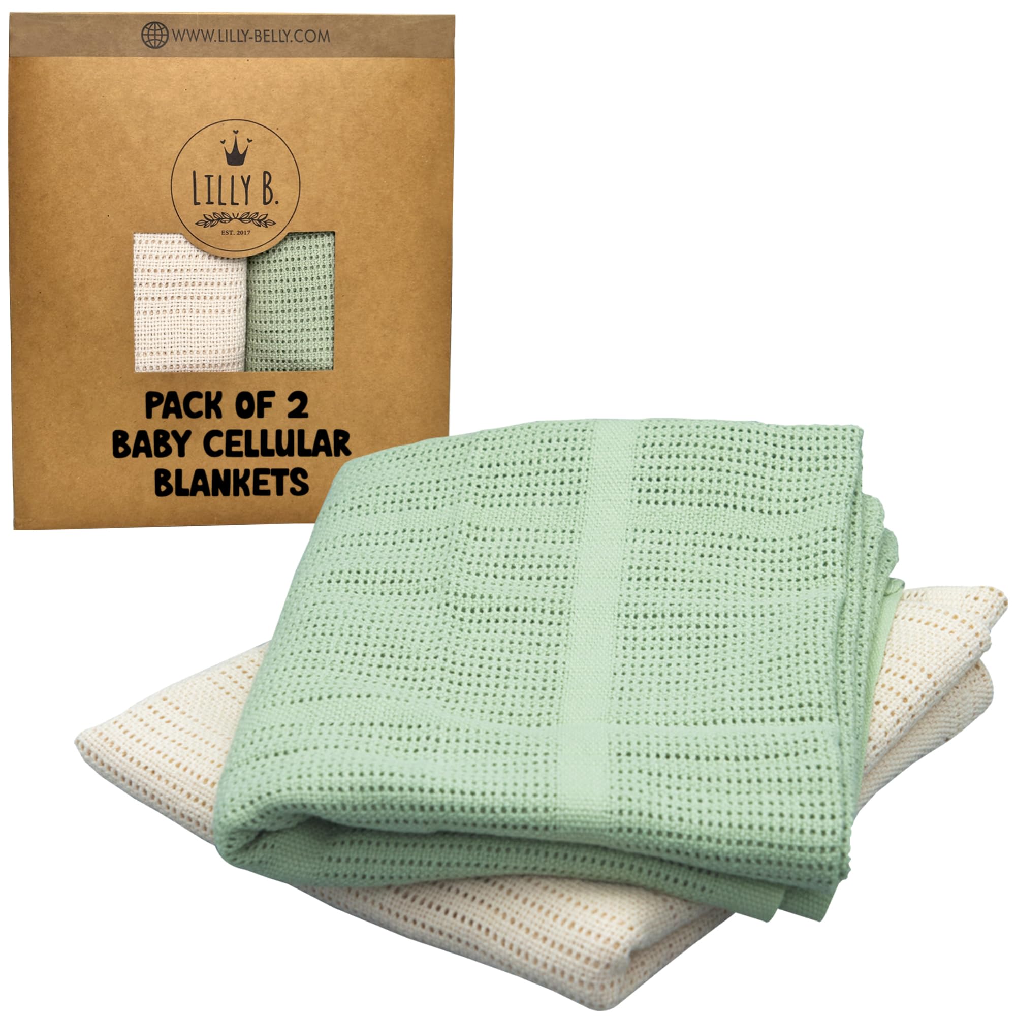Lilly Belly Koc komórkowy dla niemowląt, 70 x 90 cm, 100% czysta bawełna organiczna, 2 sztuki, ciepły i przytulny koc dla niemowląt, dla noworodka, idealny do wózka dziecięcego, podróży, kosza