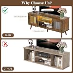 Turosur Wood TV Stand for 55 Inch TV, Mid Century Modern Entertainment Center with Adjustable Shelf, Sensor LED Light, 2 Cabinets, TV Media Console for Living Room Bedroom (Brown)