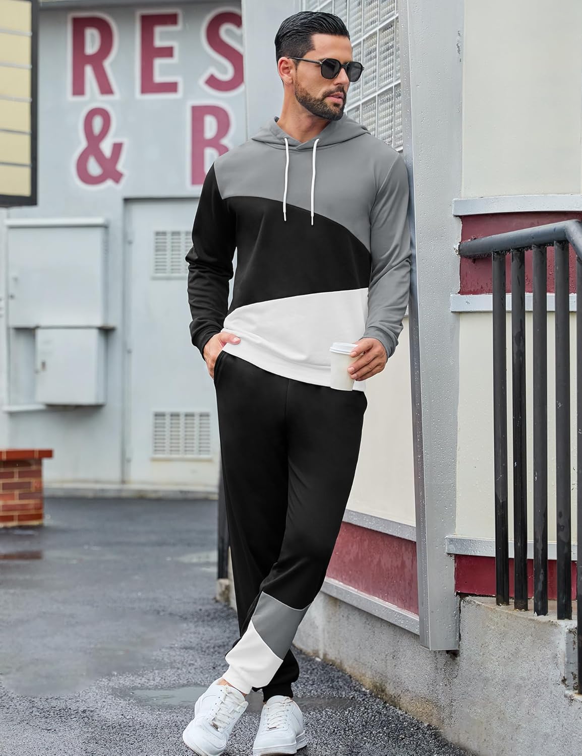 LecGee Men's Tracksuit 2 Piece Athletic Color Block Hoodie and Sweatpants Casual Sweatshirt Joggers Sweatpants Set for Men