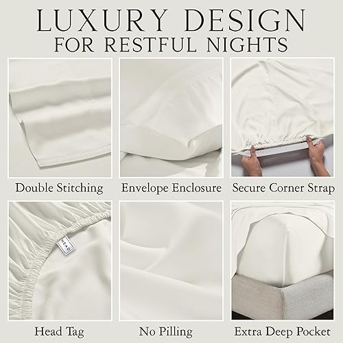 Miniatura 3 de KARISSA MAE Juego de sábanas de viscosa de bambú refrescante tamaño King  100% cultivadas orgánicamente  Bolsillo profundo de 18"  Sedoso, suave e