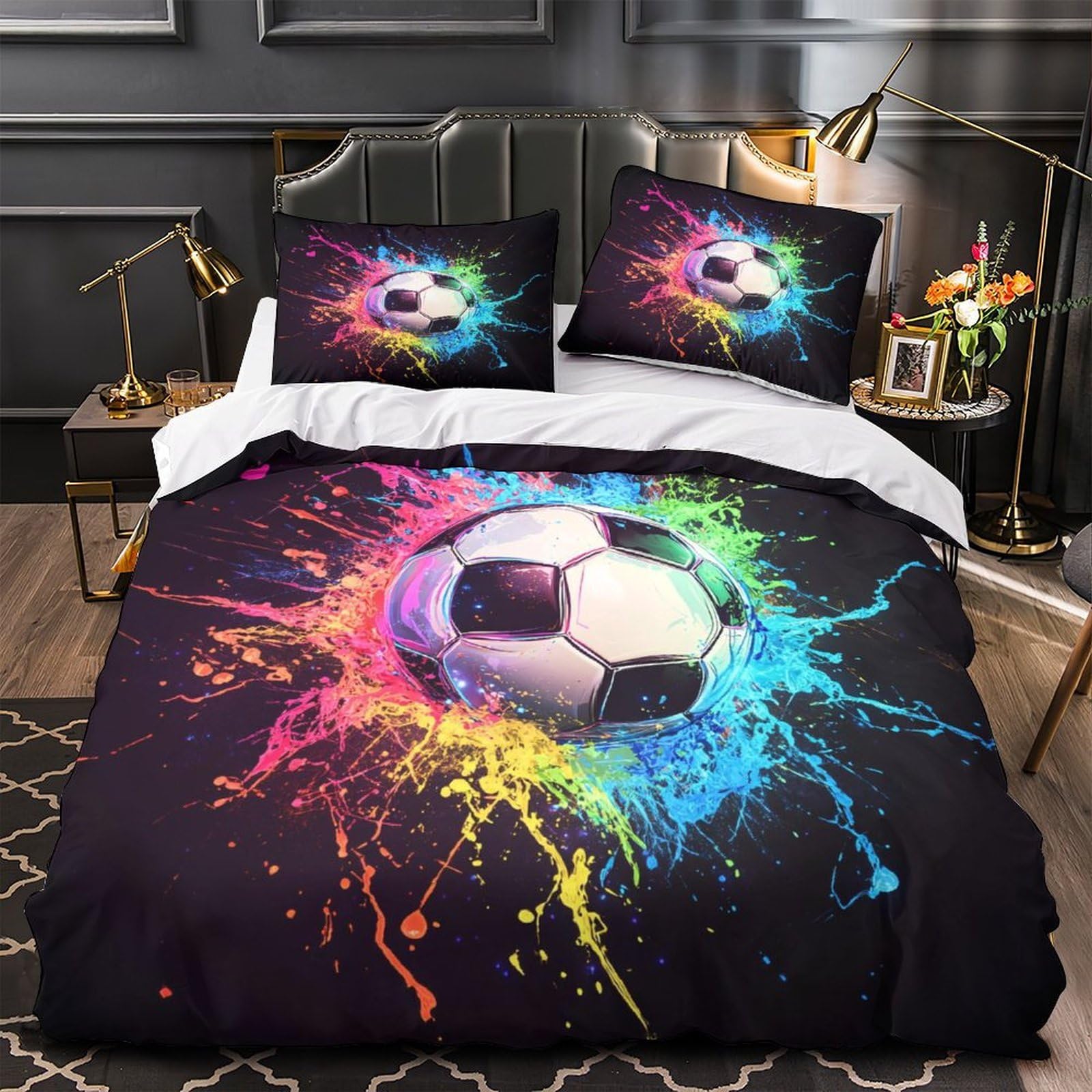 Parure de lit football microfibre douce et respirante avec housse zippée