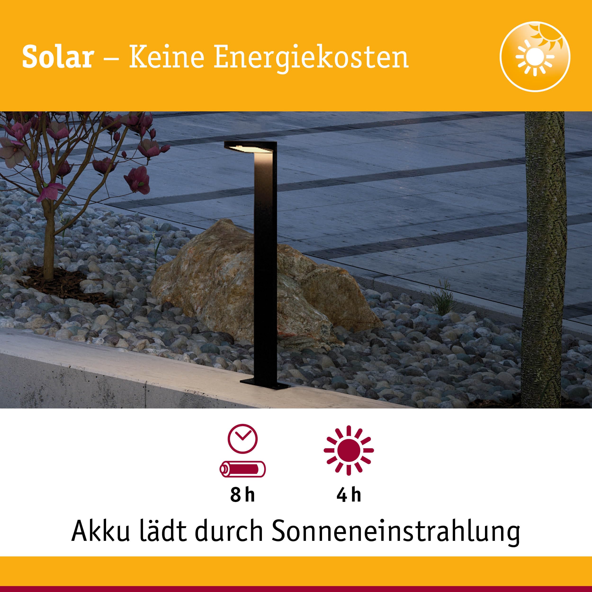 Paulmann 94249 Solar Pollerleuchte Ryse LED Außenleuchte incl. 1x1,2 Watt Anthrazit Kunststoff 3000 K Warmweiß