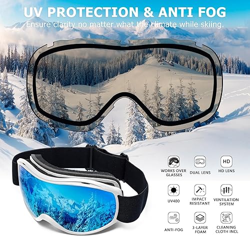 Miniatura 2 de FMY Gafas de esquí y snowboard OTG, protección UV400, anti niebla, gafas de esquí para motos de nieve para hombres, mujeres y jóvenes