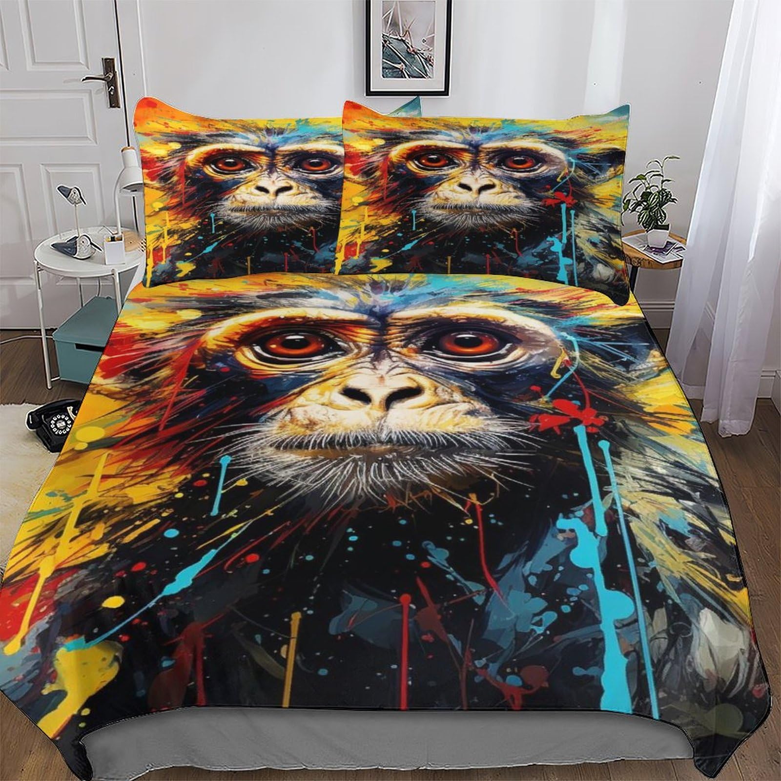 Housse de couette Singe 3D anti-plis et facile à enfiler 200x200cm