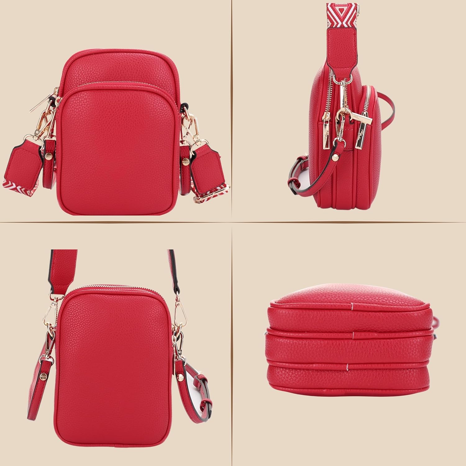 Mali+Lili Small Crossbody Bag for Women, Triple Compartment Shoulder Bag with Double Strap
