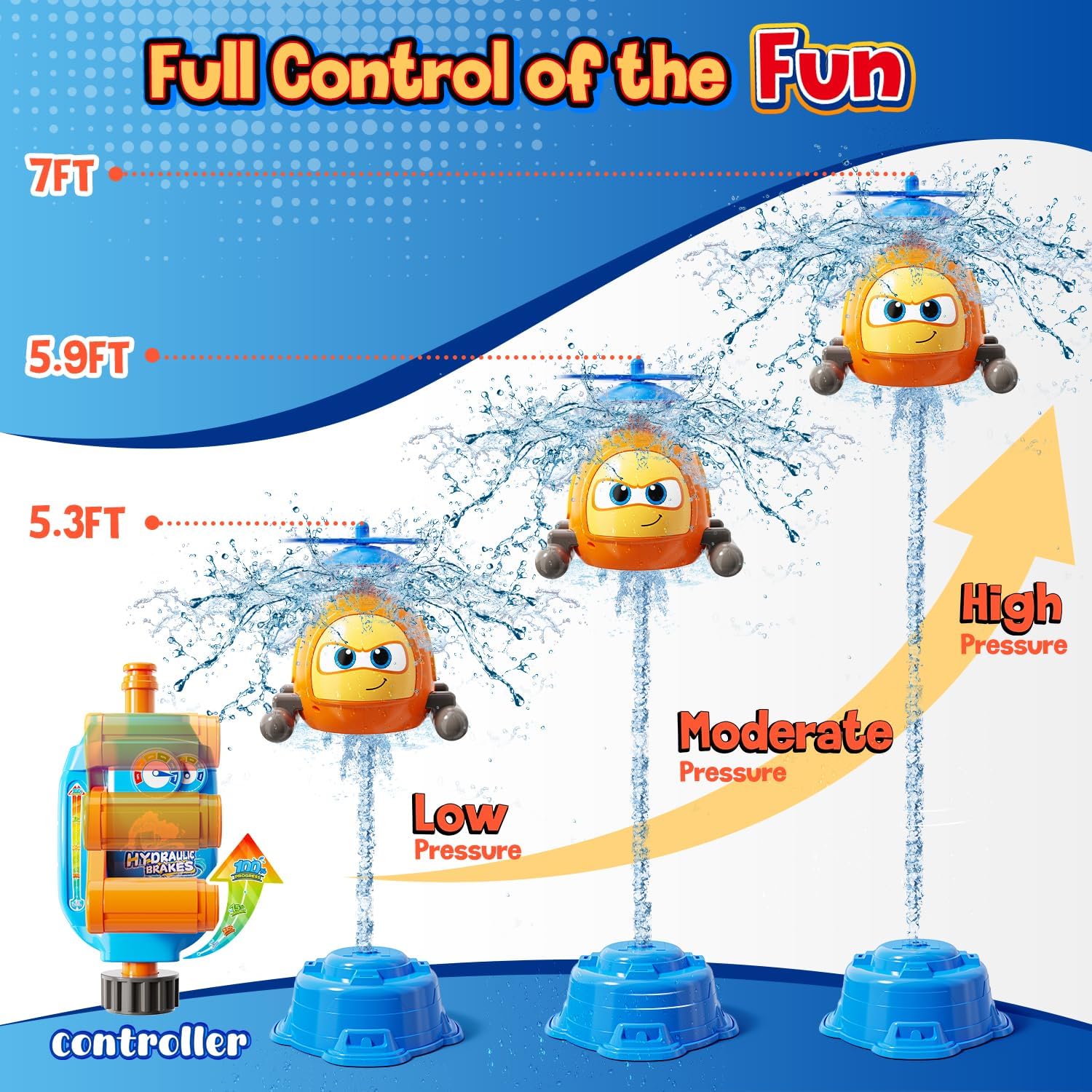 Flying Helicopter Water Sprinkler for Kids W/Tactile Click Feedback Valve, Summer Outdoor Toy for Toddlers, 360° Rotating Airplane Sprinkler W/DIY Stickers, Splashing Fun Toys for 3-8 Boys Girls Gifts