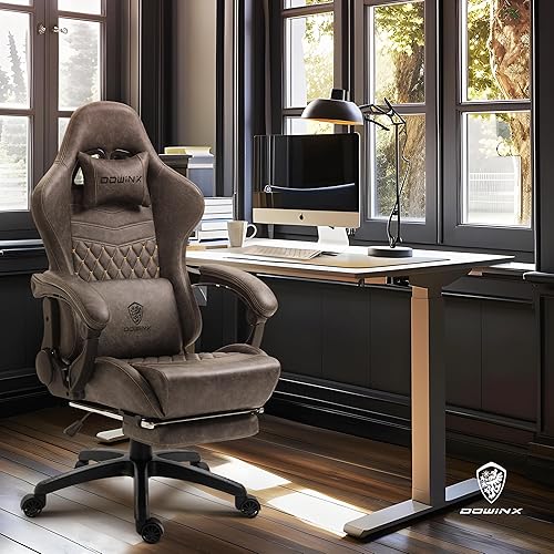 Miniatura 44 de Dowinx Silla de juegos grande y alta, sillas de videojuegos con reposapiés, sillas de PC para jugadores de PC para adultos, silla reclinable Negro