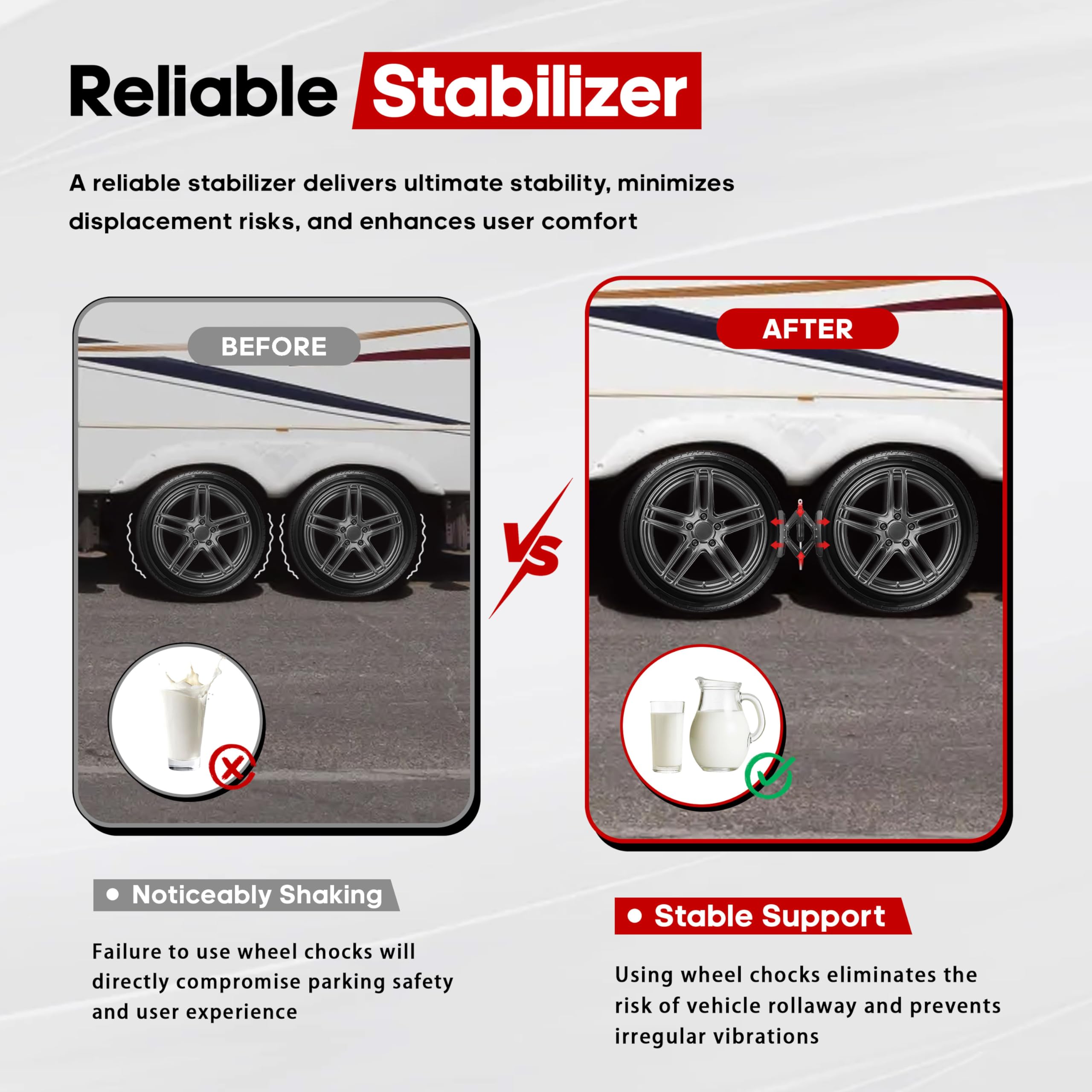 Stabilizzatore per cuneo per camper, confezione da 2 pezzi, per rimorchi da viaggio per camper, stabilizzatore per ruote, resistente e anti-spostamento, con cricchetto, presa esagonale