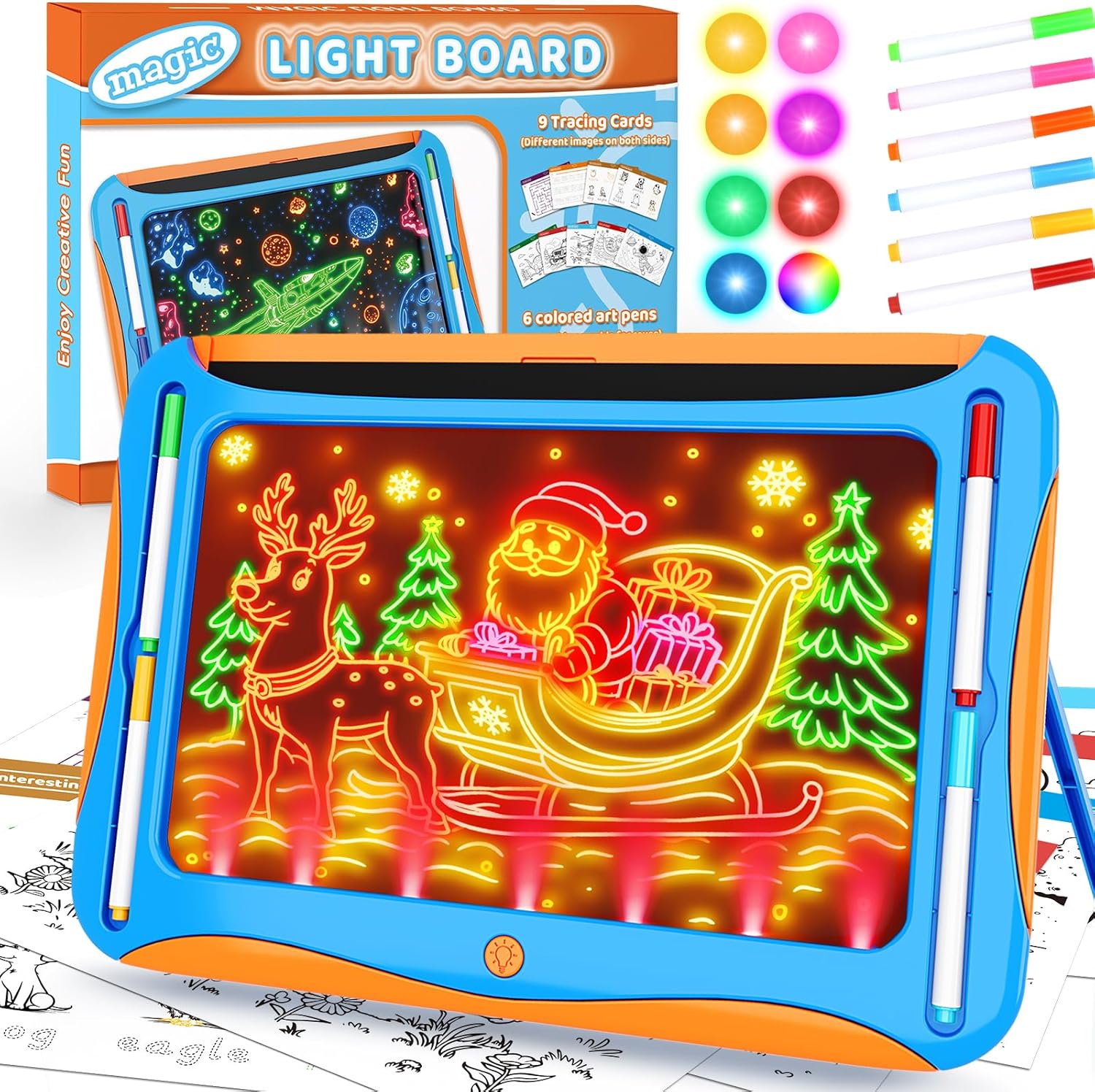 YUBALEER Magic LED Drawing Board for Kids, Toys for Boys Ages 5-7, Light Up Tracing Pad with 9 Double-Sided Cards, 6 Washable Pens, Glow Up Toys for Kids 4-6 Year Old Christmas Birthday Gifts