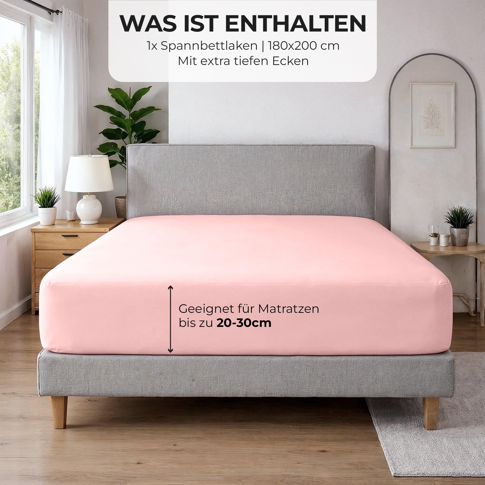 Premium Bambus Spannbettlaken aus 100% Bambus-Viskose, Leintuch für Matratzen 25–30 cm Steghöhe, atmungsaktives Bettlaken mit elastischen Eckbändern, weiches Spannbetttuch für hohe Matratzen