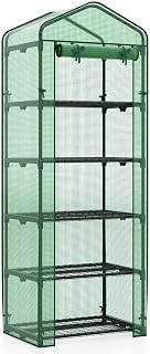 Costway Mini Greenhouse Indoor Outdoor, Portable Plant Grow House with 5 Tier Shelves, PE Cover, Roll-Up Zipper Door, Rustproof Elector-Coating Metal Frame for 