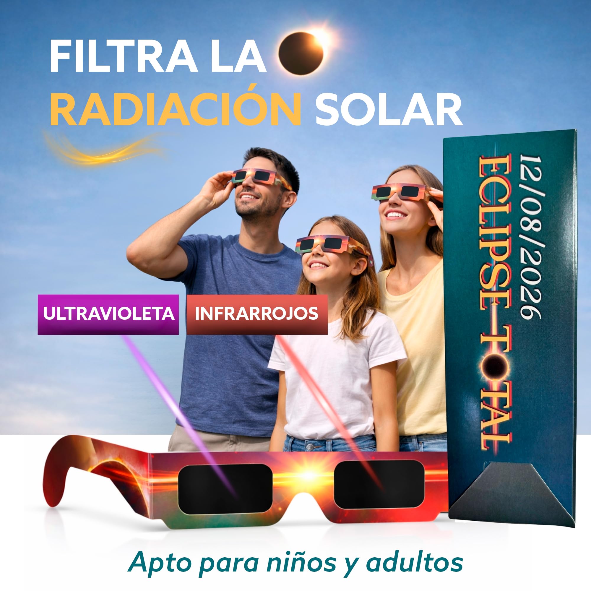 100 Gafas Eclipse Solar Certificadas ISO 12312-2 y CE