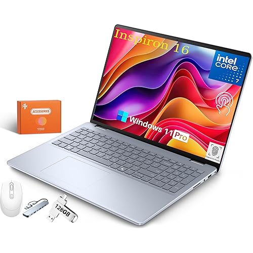Dell Inspiron 16" Touchscreen Laptop, FHD+, 300 nits Touch Screen, Intel 10-Core 7 150U(Up to 5.4GHz), 32 GB DDR5, 1 TB SSD, Webcam, Backlit Keyboard, Fingerprint Reader, Windows 11 Pro,w/Accessories