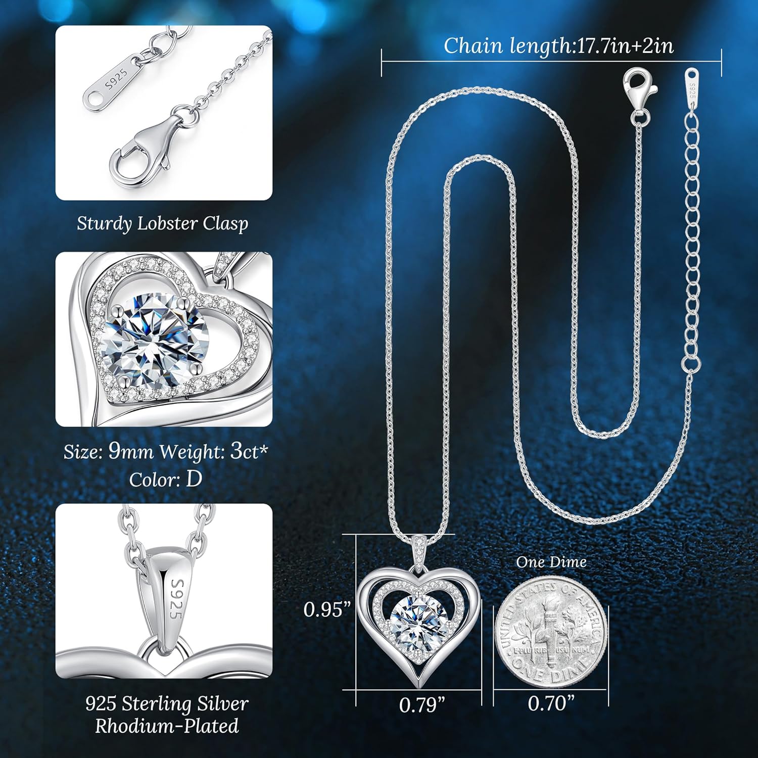 Valentine's Day Gift Moissanite Heart Pendant Necklaces for Women, 925 Sterling Silver Necklace Engraved with 'I LOVE YOU', Ideal Anniversary Birthday Jewelry Gifts for Mom Wife Girlfriend Daughter Her - Image 5