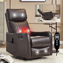 Recliner Chair, Swivel Faux Leather Massage Rocker Recliner Chair for Adults, Manual Nursery Chair Glider Recliner with Massage and Heat for Living Room, Bedroom Faux Leather, Dark Brown