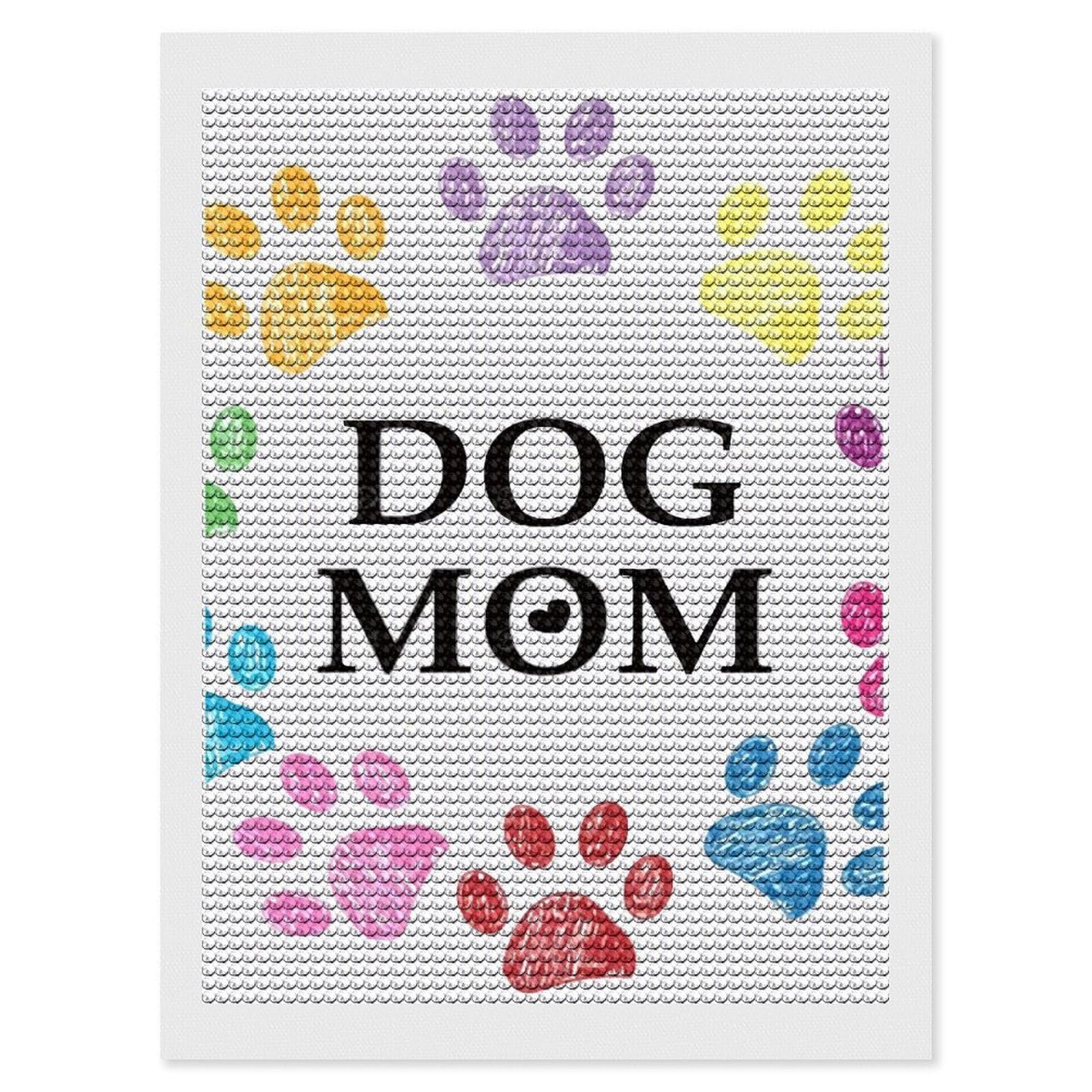 Junmoney Colorful Paw Dog Mom Diamond Painting Set 12"x16", for Beginners, Modern Decor, Simple to Start, Gift Idea, Pleasing Wall Art Project
