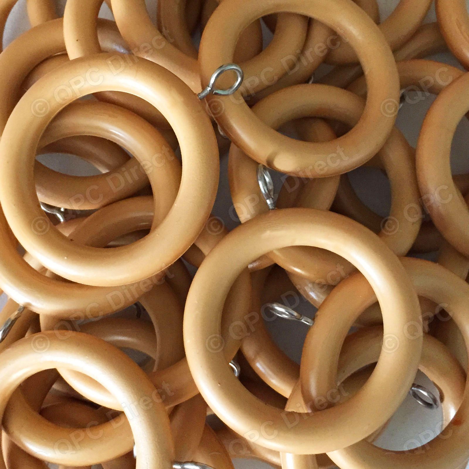 QPC DirectExtra Strong Unbreakable Curtain Rings for 28mm Wood Poles (48, Natural)