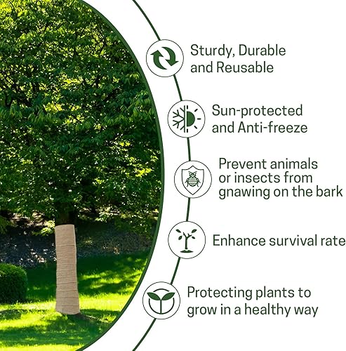Miniatura 3 de Paquete de 2 protectores de árbol de tela de arpillera natural, 7.8 pulgadas de ancho x 118 pulgadas de largo, a prueba de invierno, adecuado para