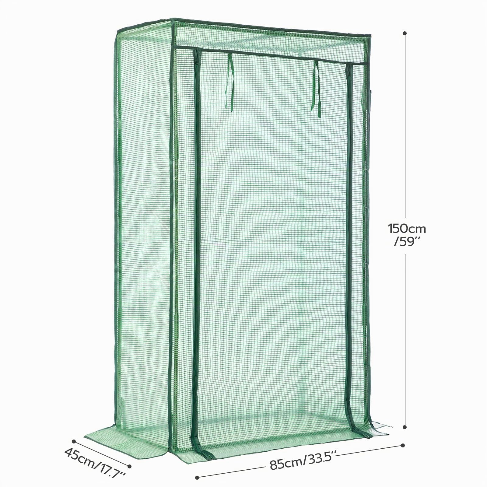 LARMNEE Serra da Giardino in PE con Tetto a Punta, 85 x 45 x 150 cm, con Porta Arrotolabile, Anti UV, per Pomodori, Frutta, Fiori, Piante, per Cortile, Esterni, Verde EGN14GH02