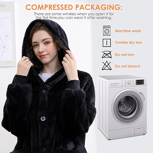 Miniatura 7 de NIMOJIRO Manta de invierno con capucha y bolsillos enormes, cómoda y adecuada para adultos, mujeres y hombres