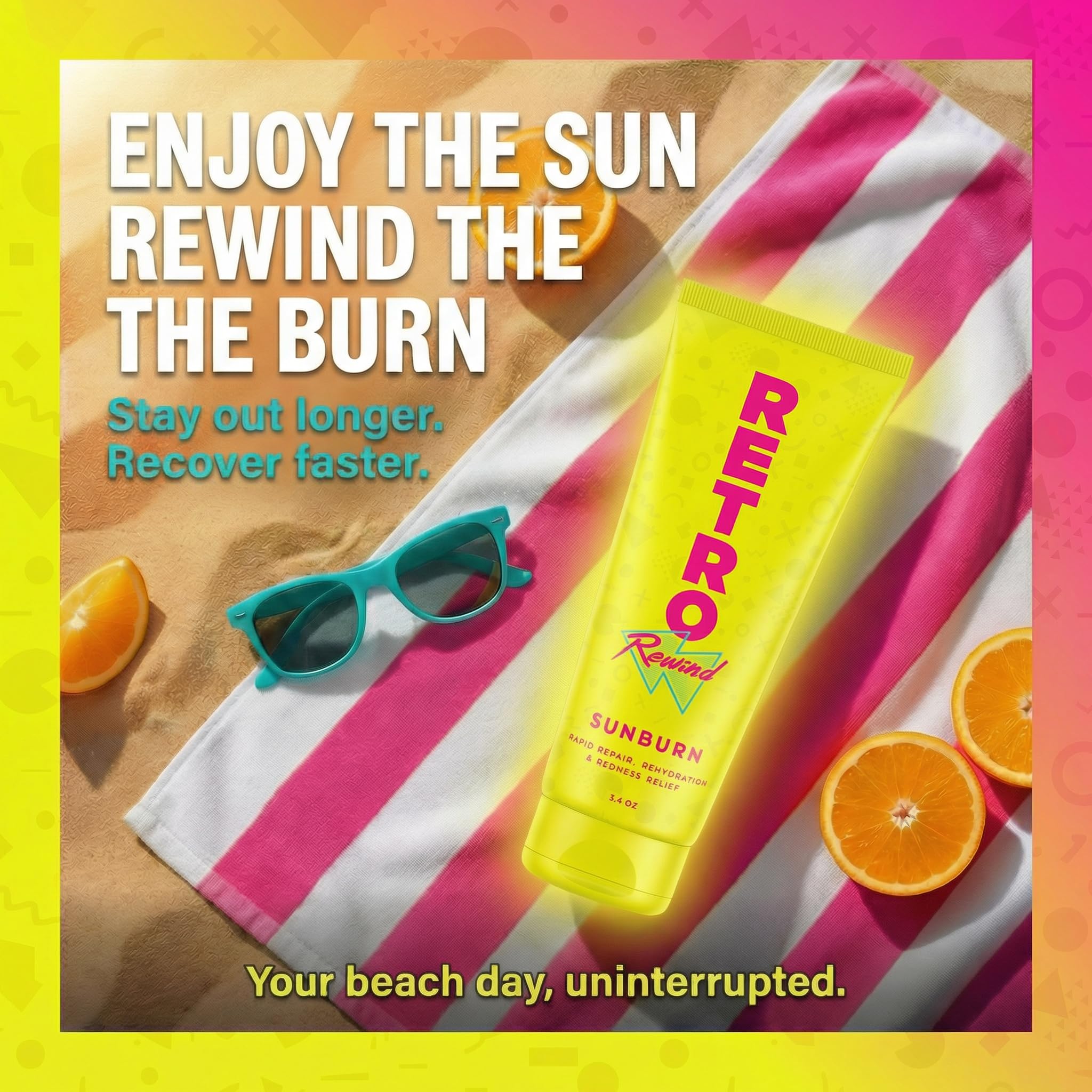 RETRO Rewind Sunburn After Sun Creme, schnelle Reparatur und Linderung von Rötungen, Gelb, 96 ml, Reisegröße, feuchtigkeitsspendende Feuchtigkeitscreme für sonnengeschädigte Haut