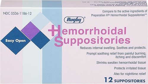 Rugby - Supositorios hemorroidales - Acción calmante y encogedora para hemorroides internas con manteca de cacao y fenilefrina HCl, diseño fácil de