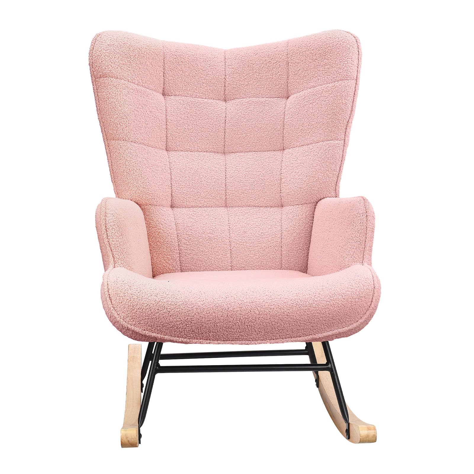 Sedia a dondolo Sedia a dondolo scandinavo, Allattamento Poltrona, Scandinavo, Sedia per Tempo libero e Riposo in Tessuto con Piedi in Legno Metallo per Soggiorno, Camera da Letto (Rosa)