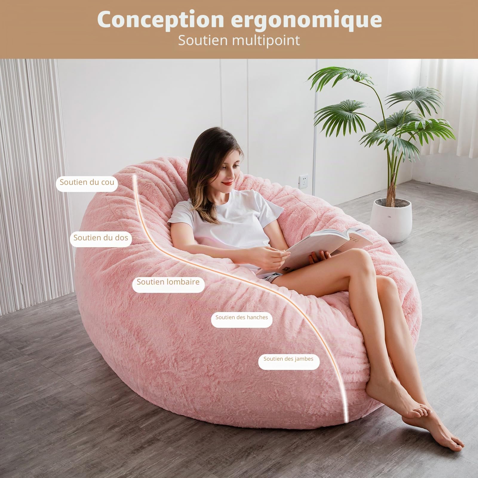 MAXYOYO Lit pouf poire - Convertible - Se replie de fauteuil pouf poire en lit - Grand canapé avec housse en peluche et rembourrage moelleux inclus pour adulte, invité (Rose, 150 x 150 cm)
