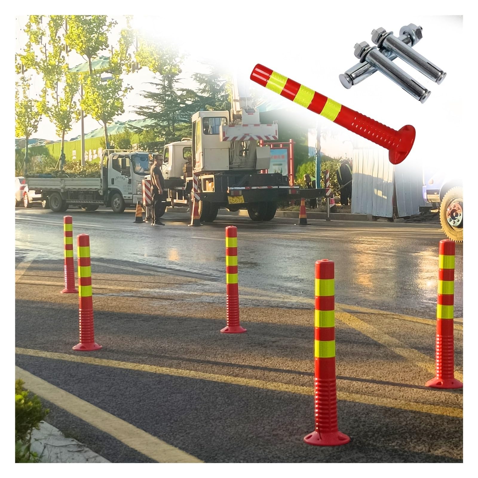 Poteaux de stationnement, Lot de 4 à 20 poteaux de délimitation de Circulation réfléchissants - Cônes de signalisation Robustes, poteaux de sécurité Amovibles et Flexibles pour Chantiers et