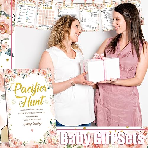 Miniatura 5 de Sherr 476 juegos florales de baby shower, 6 juegos de actividades, tarjeta floral, juego de caza de chupetes, 50 chupetes, qué tan grande es mamá,