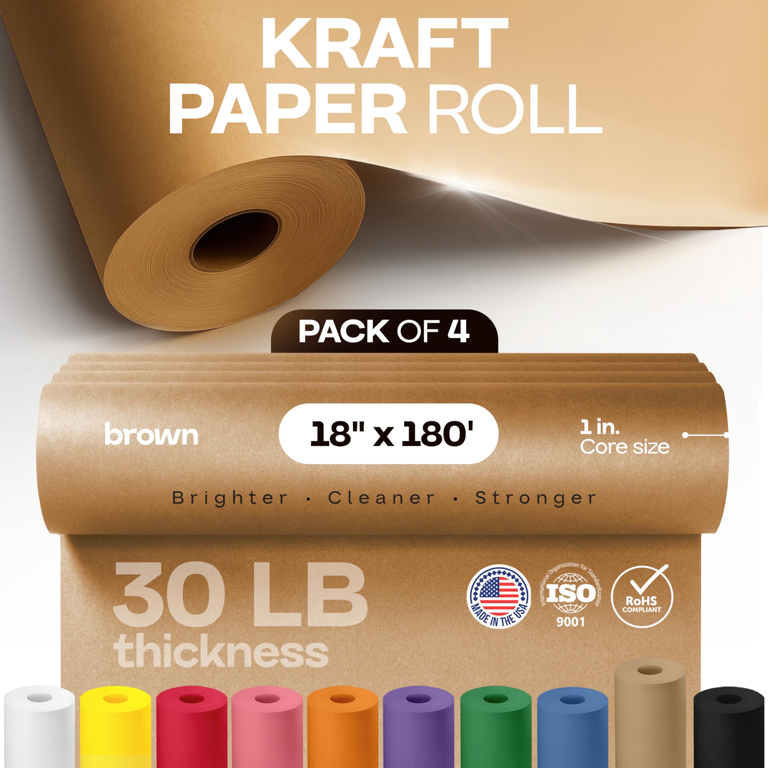 Brązowa rolka papieru siarczanowego 45 cm x 180 m - idealny papier do pakowania - papier pakowy do przenoszenia - papier maskujący podłogowy - 100% papier z recyklingu (opakowanie 4 szt.)